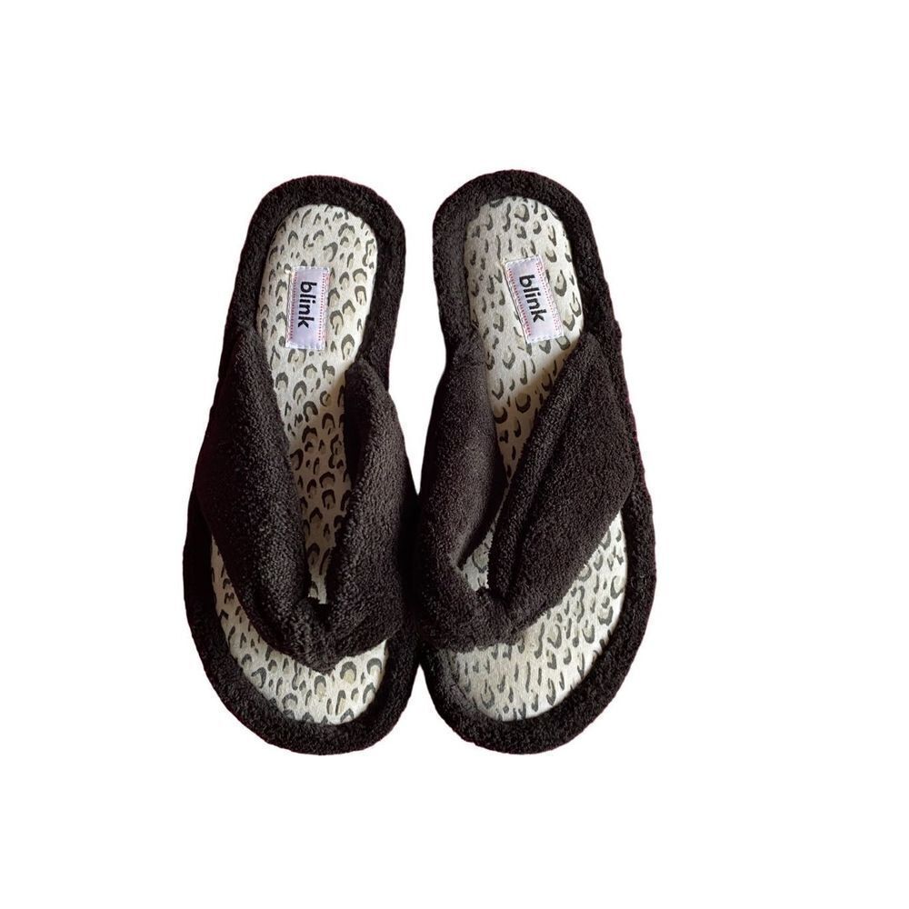 Blink women’s black fleece down slippers, size small, 5/6